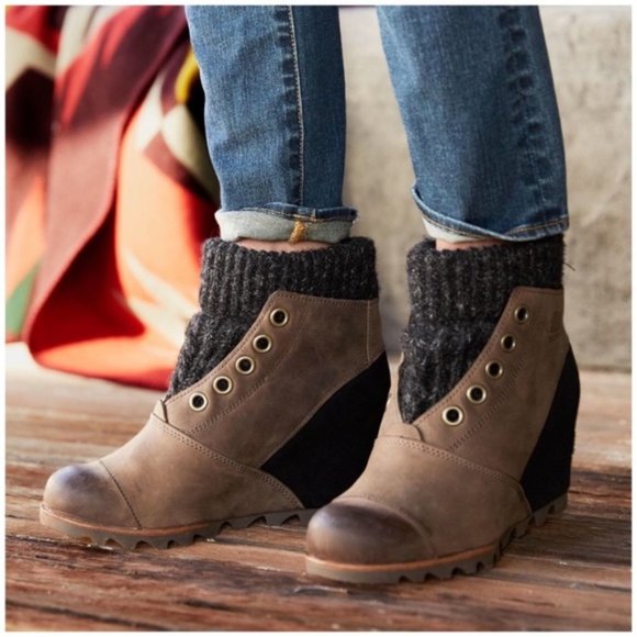 Sorel Joanie Leather Sweater Wedge Boot 